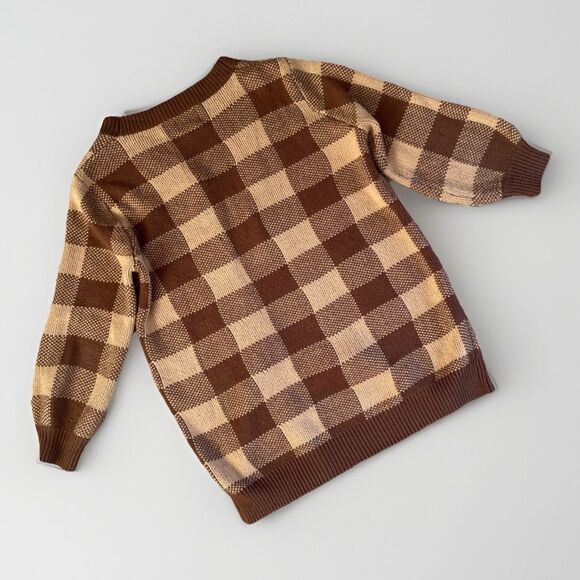 HEIMISH Womens Brown Plaid Open Duster Cardigan Heavy M/L Oversized Sweater Knit - Picture 5 of 5